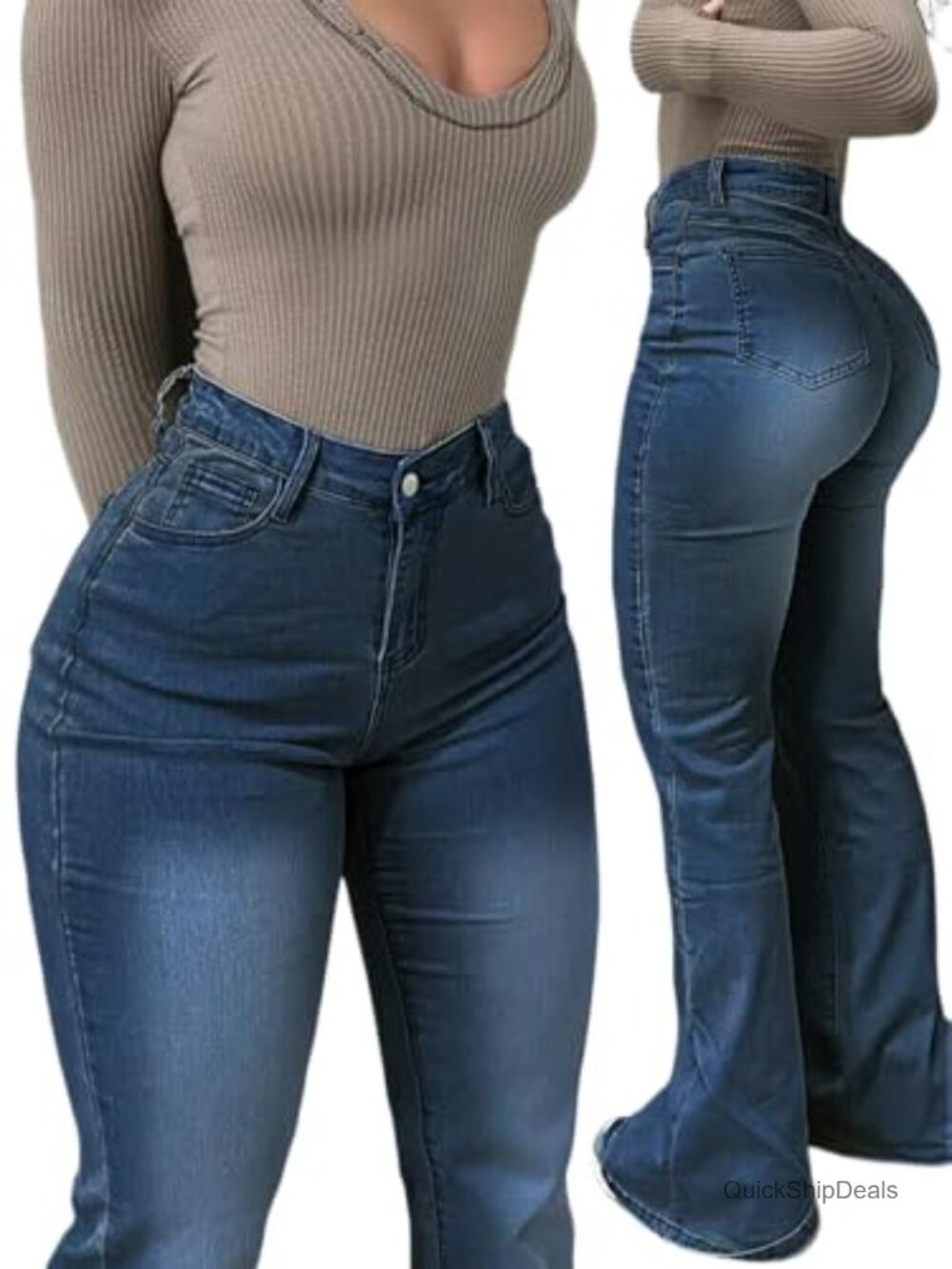 High Waisted Flare Jeans Bootcut Stretch Denim Tummy Control